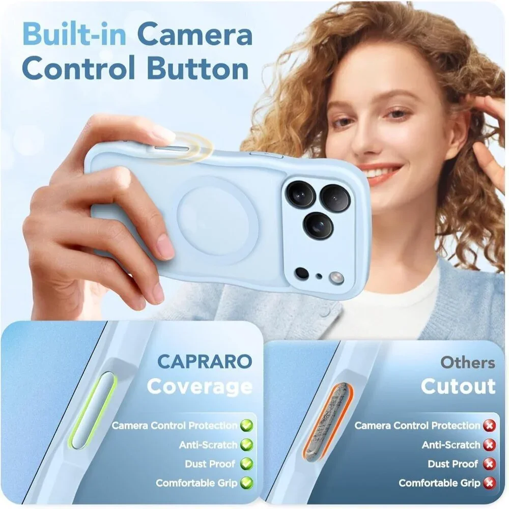 Women Light Blue Iphone 17 Pro Max Case Full Camera Protection Mag Safe